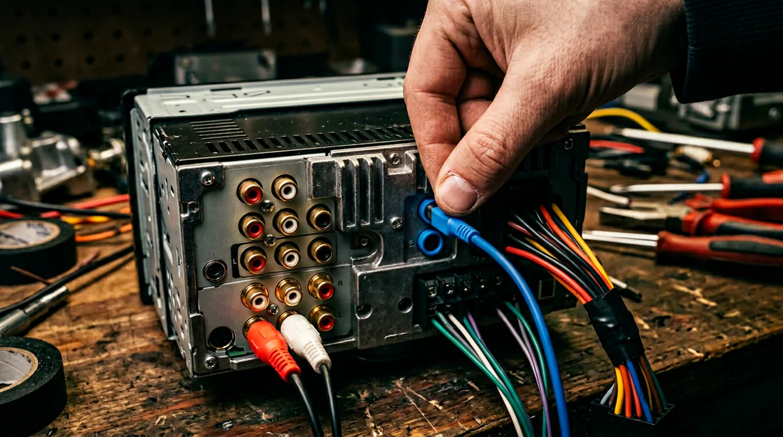 Branchement sécurisé du câble d'alimentation sur la batterie avec porte-fusible.