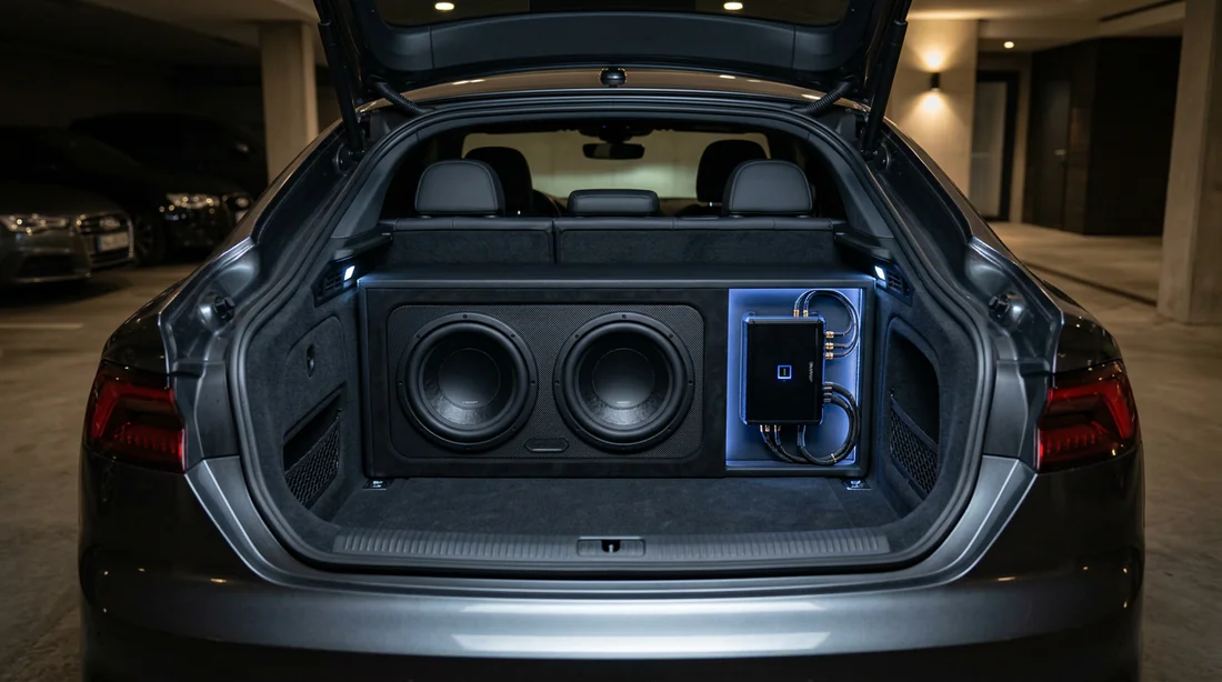 Panneau de contrôle d'un amplificateur pour réglage du gain et des basses.