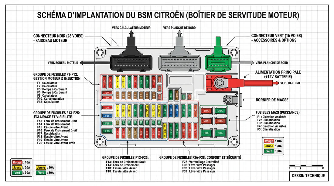 Déconnexion des câbles du boîtier BSM étape par étape