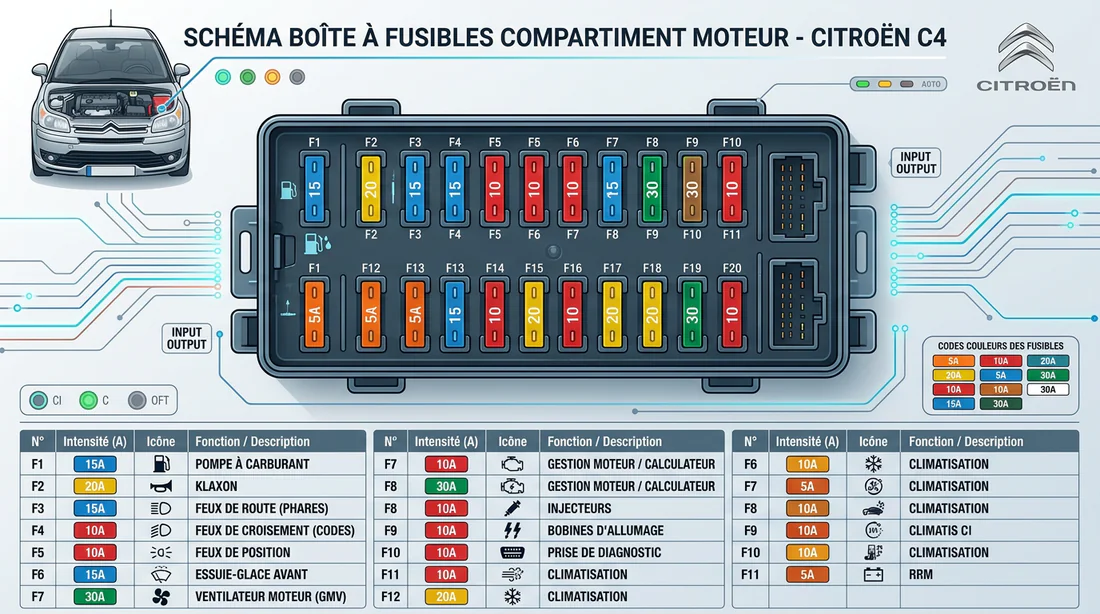 Gros plan sur un relais soudé sur le module électronique BSI Citroën