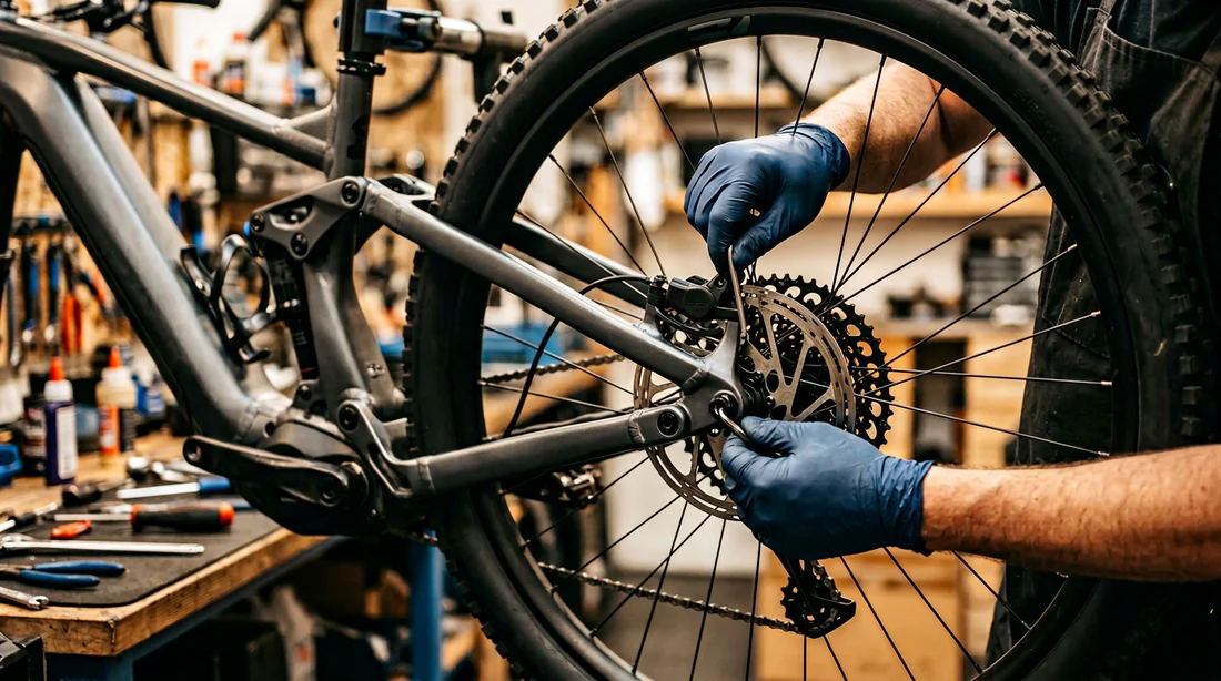 Vue détaillée du cadre et du moteur du Nakamura E-Summit 740.