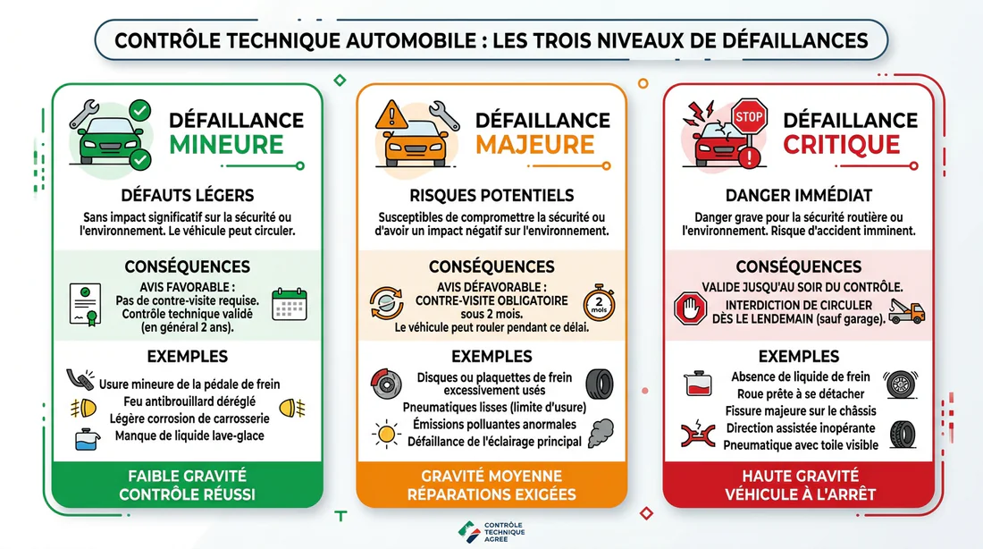 Infographie des niveaux de défaillance au contrôle technique