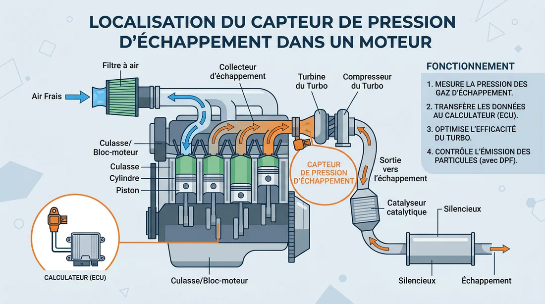 Schéma explicatif de l'emplacement du capteur de pression d'échappement