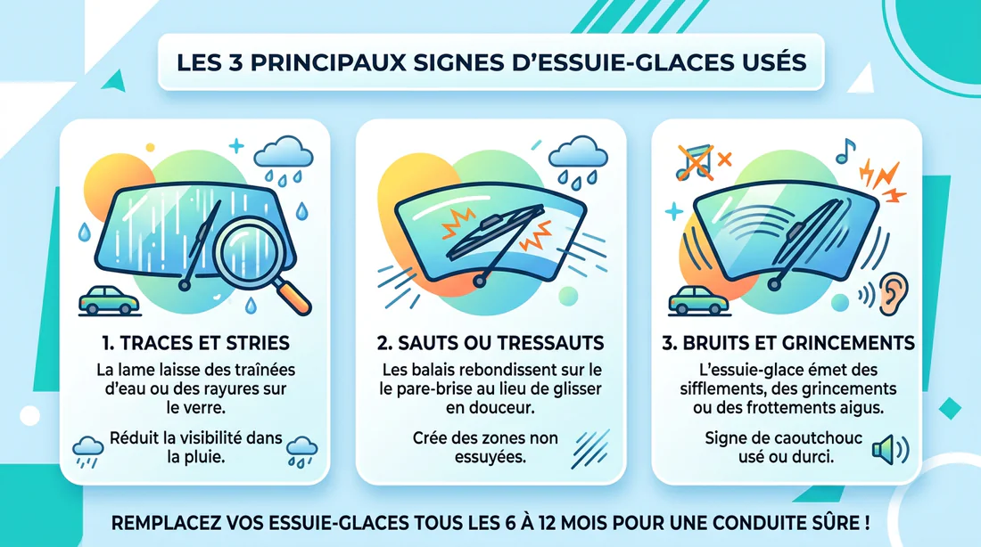 Infographie des signes d'usure des essuie-glaces