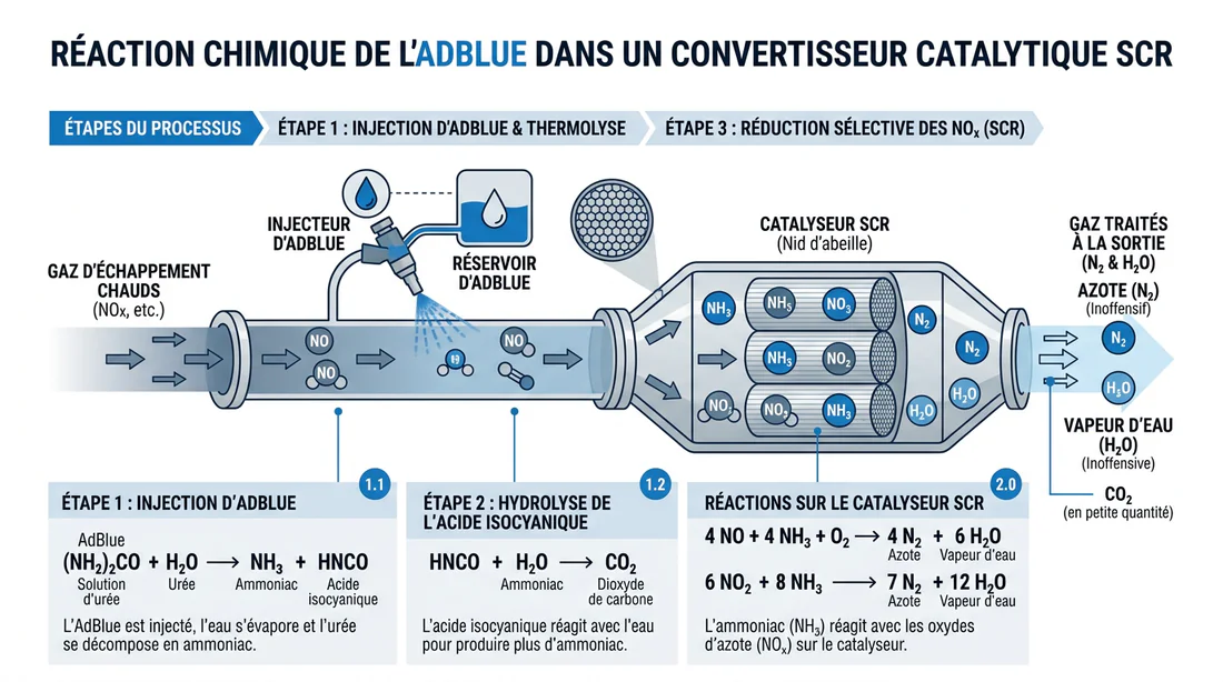 Schéma de fonctionnement de l'AdBlue dans le pot catalytique