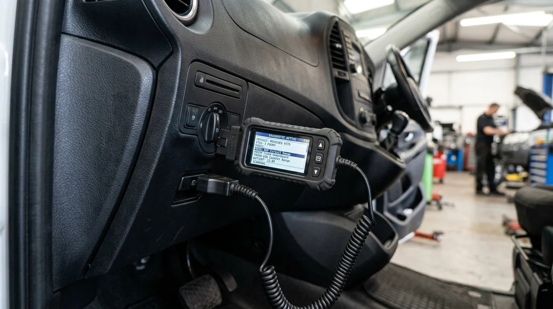 Branchement d'une valise de diagnostic OBD2 sur un Mercedes Vito