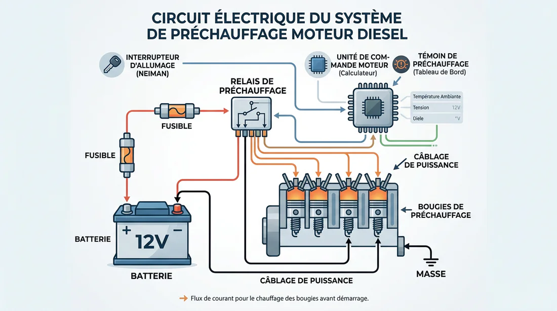 Schéma simplifié du circuit de préchauffage moteur