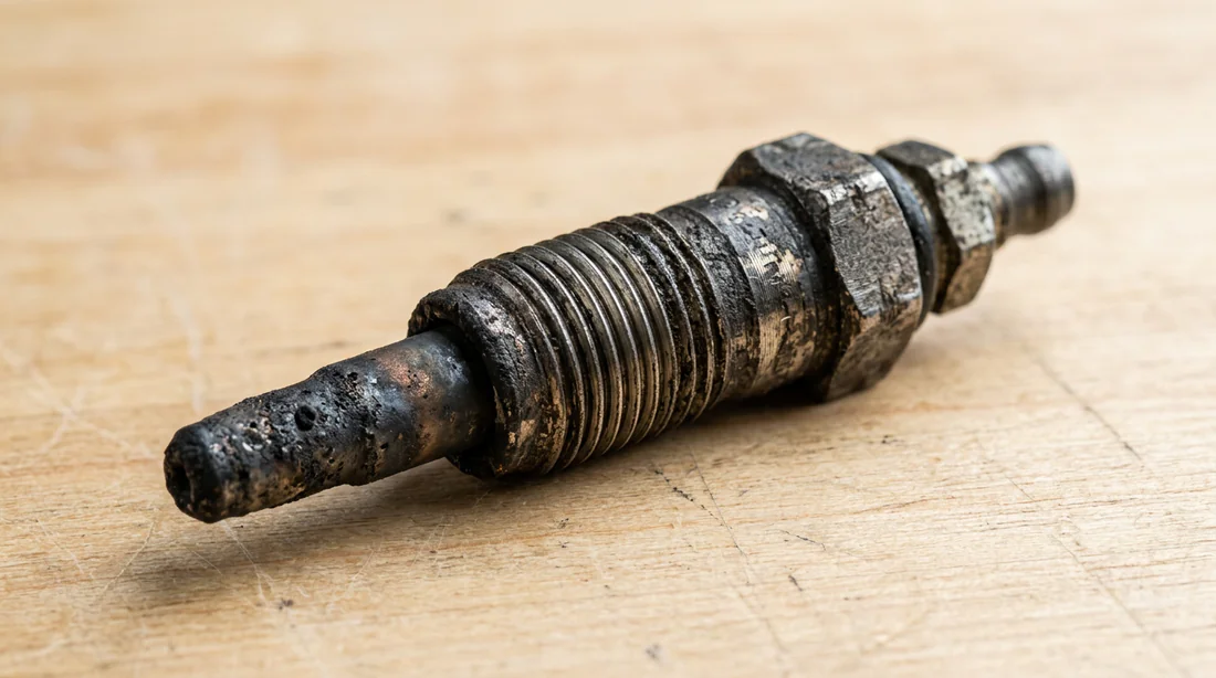 Bougie de préchauffage diesel usagée sur un établi