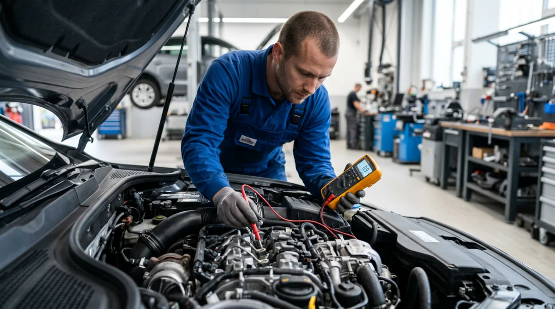 Mécanicien utilisant un multimètre pour tester une bougie