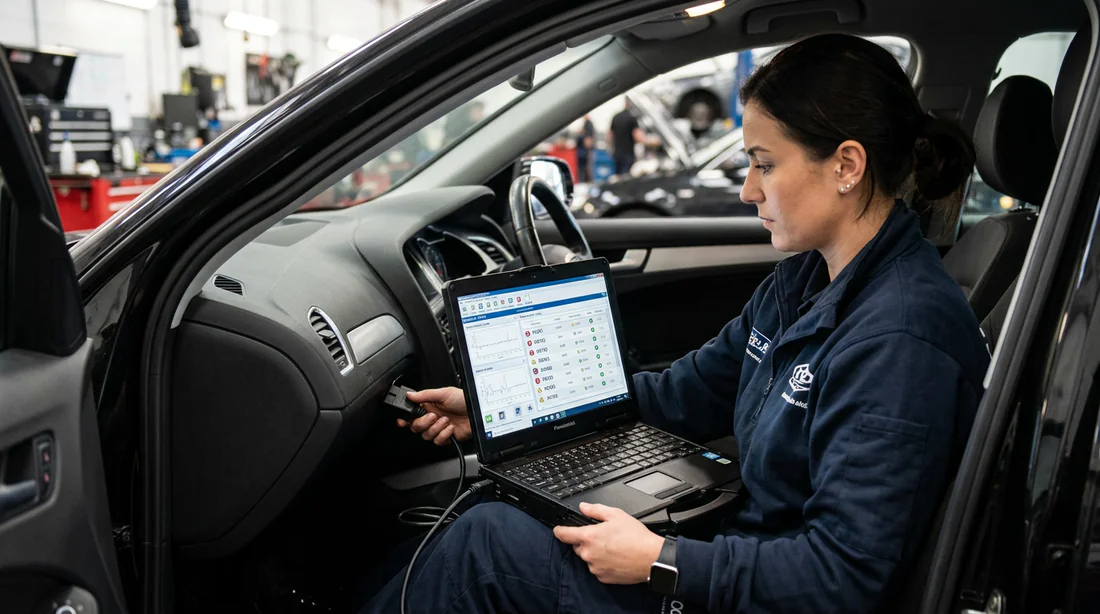 Mécanicien utilisant une valise de diagnostic OBD2