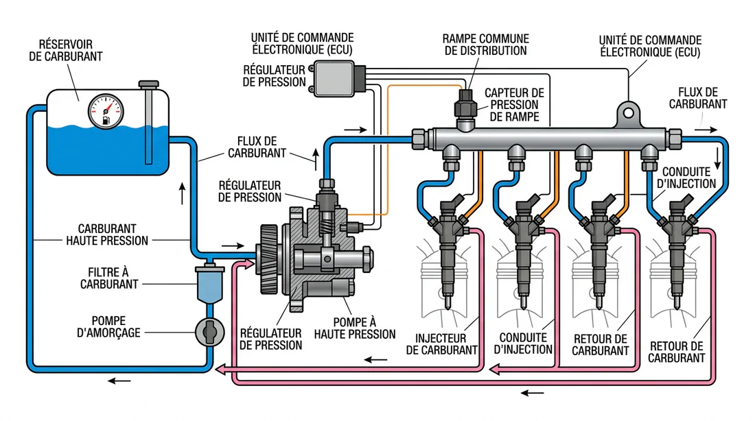 Schéma technique circuit injection Common Rail