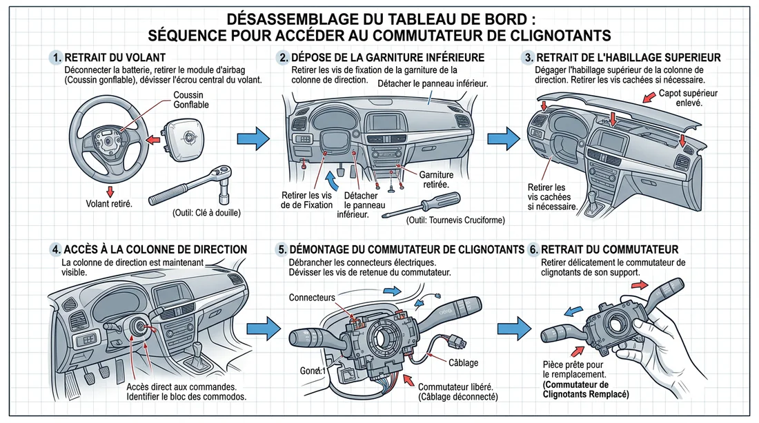 Schéma technique de démontage du commodo de direction