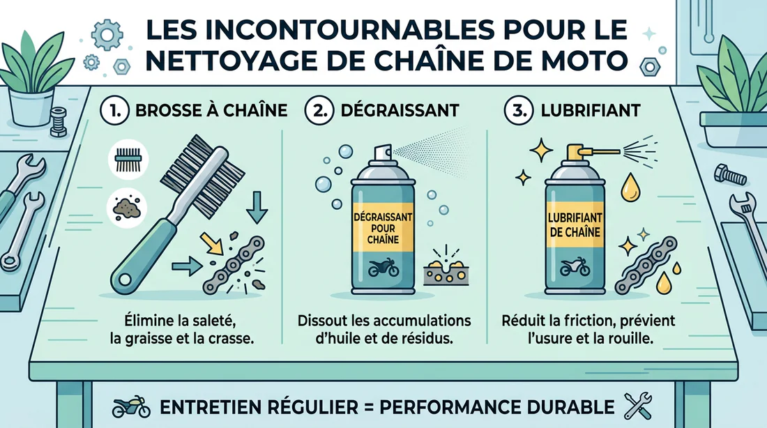 Outils indispensables pour le nettoyage de chaîne moto