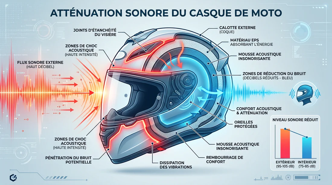 Schéma des ondes sonores et protection acoustique du casque