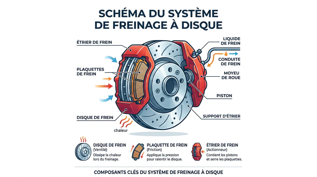 Schéma technique des composants d'un système de freinage à disque
