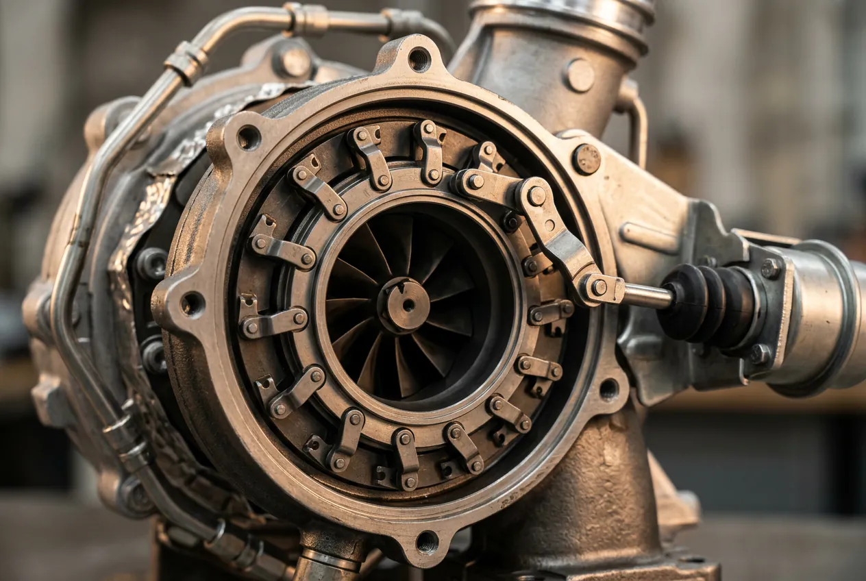 Mécanisme de géométrie variable d'un turbo pouvant causer des pertes de puissance.