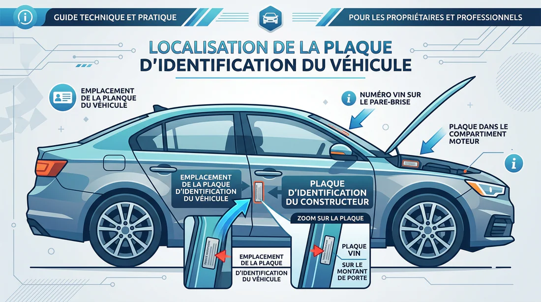 Schéma technique montrant l'emplacement de l'étiquette constructeur