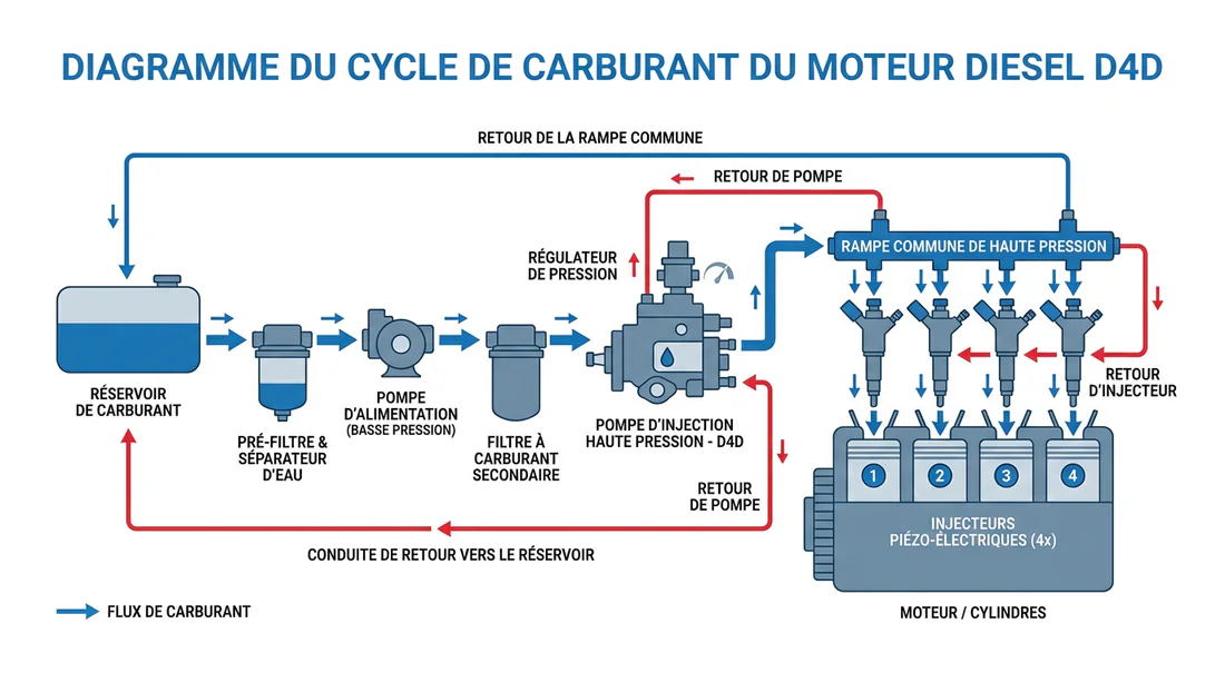 Schéma fonctionnement système injection moteur D4D