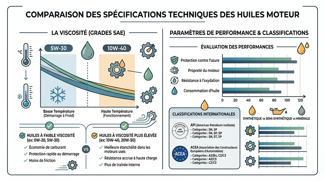 Infographie technique comparaison viscosité huile moteur