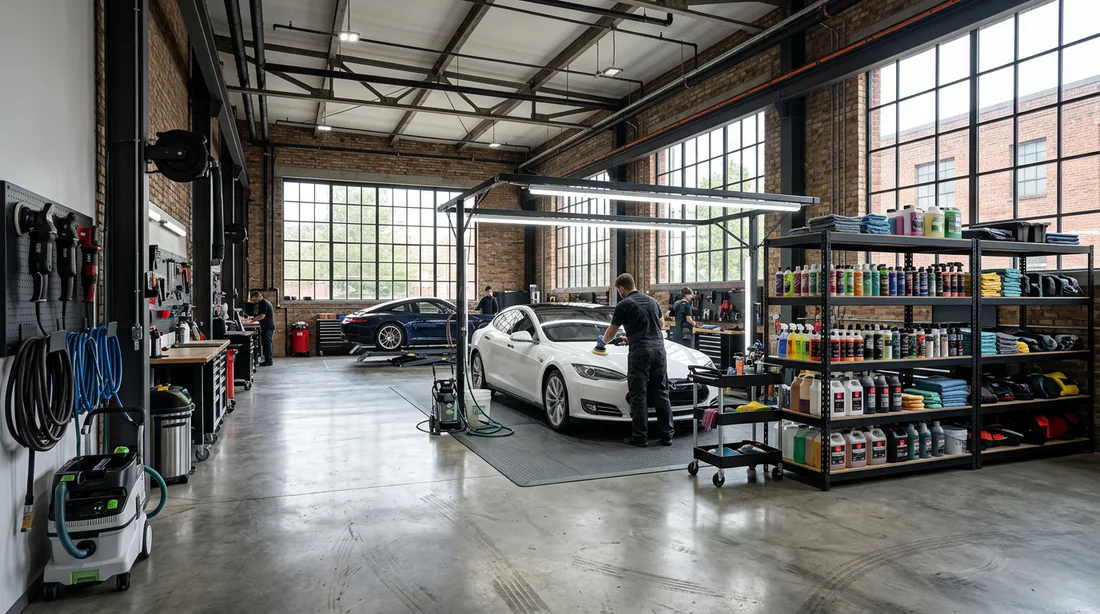 Atelier de detailing automobile équipé pour la réparation de jantes