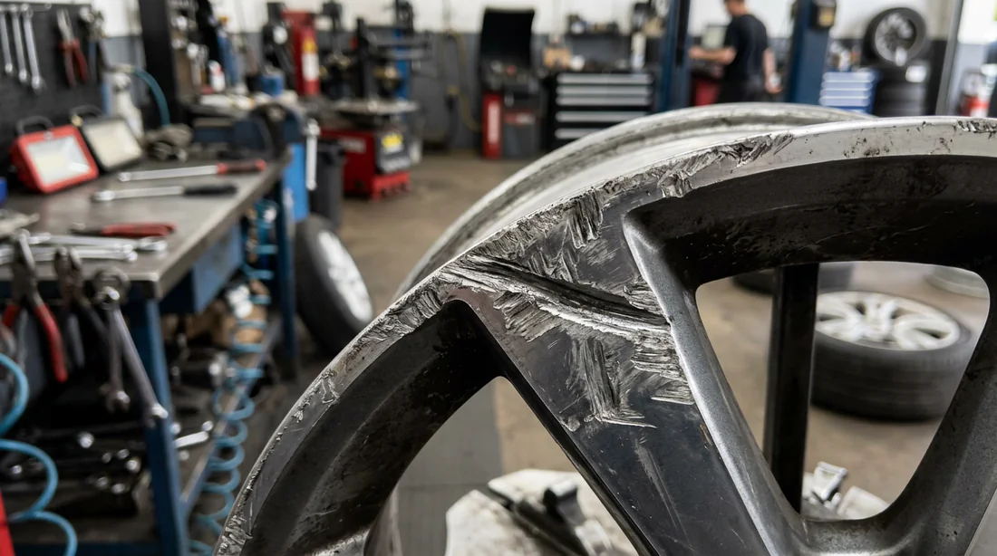Gros plan sur les rayures présentes sur une jante en aluminium avant traitement
