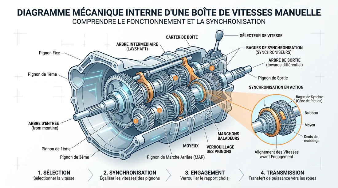 Schéma technique d'une boîte de vitesses manuelle