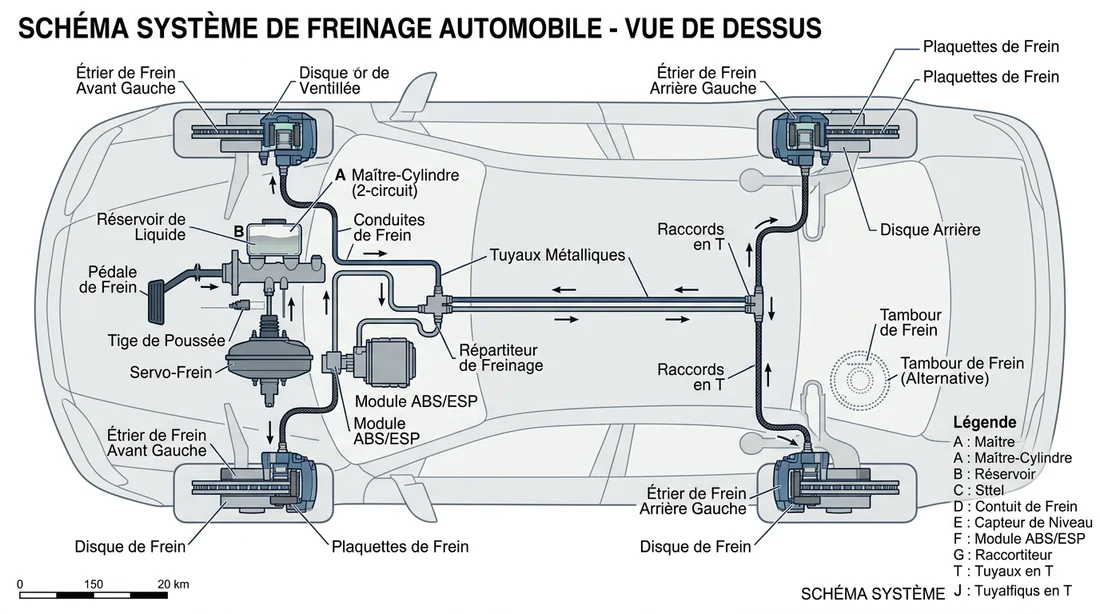 Schéma technique du système de freinage automobile