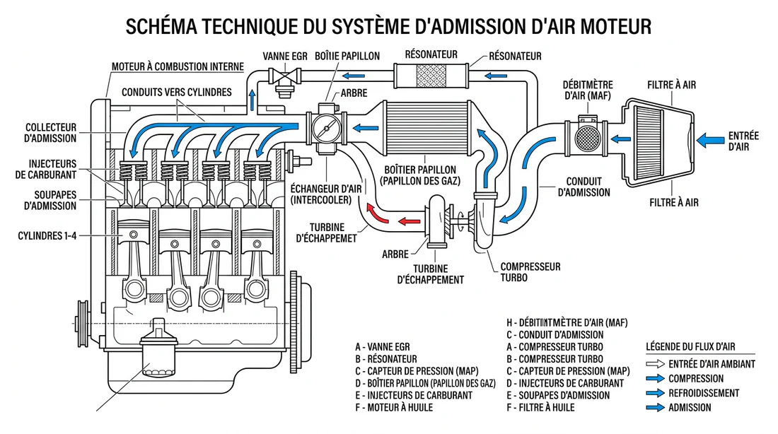 Schéma fonctionnement admission air moteur