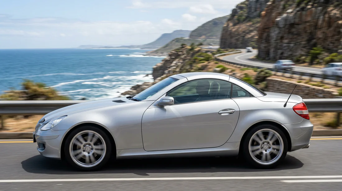 Profil latéral aérodynamique de la Mercedes SLK R171 sur route