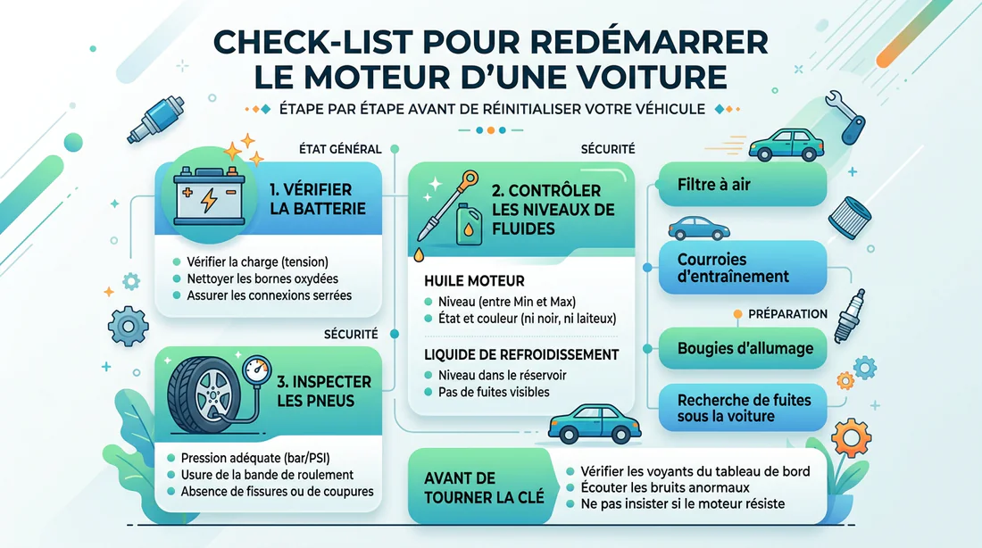 Infographie checklist vérification moteur voiture