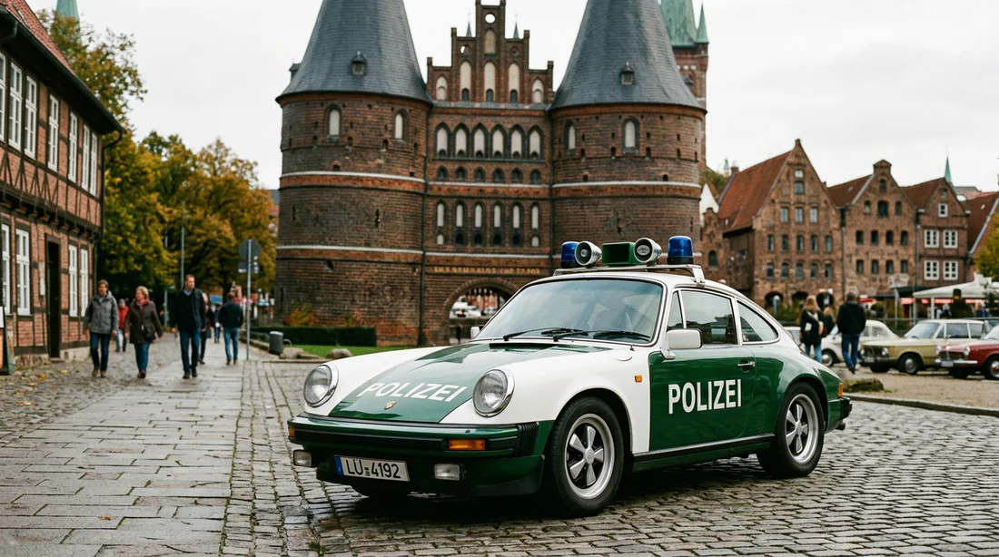 Porsche 911 vintage de la police allemande verte et blanche des années 1970