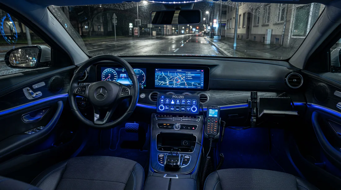 Équipements électroniques et ordinateurs de bord dans le cockpit d'une voiture Polizei