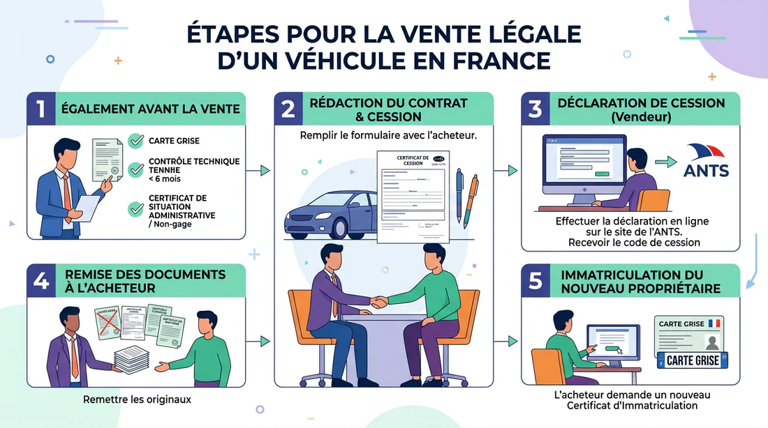 Infographie illustrant les étapes de la vente d'un véhicule