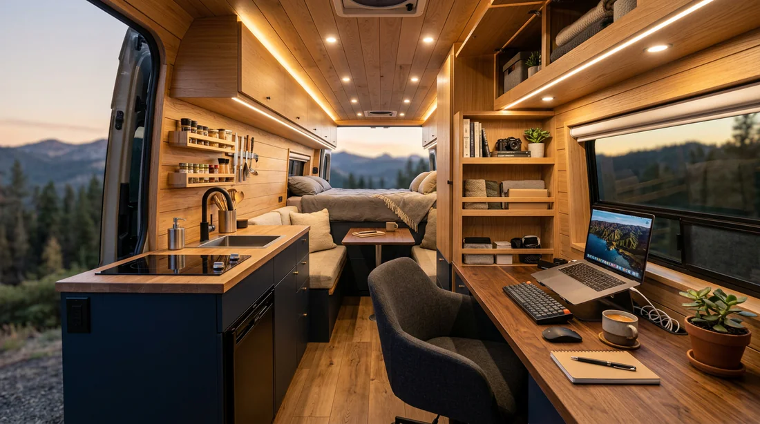 Aménagement intérieur moderne d'un fourgon Fiat Ducato