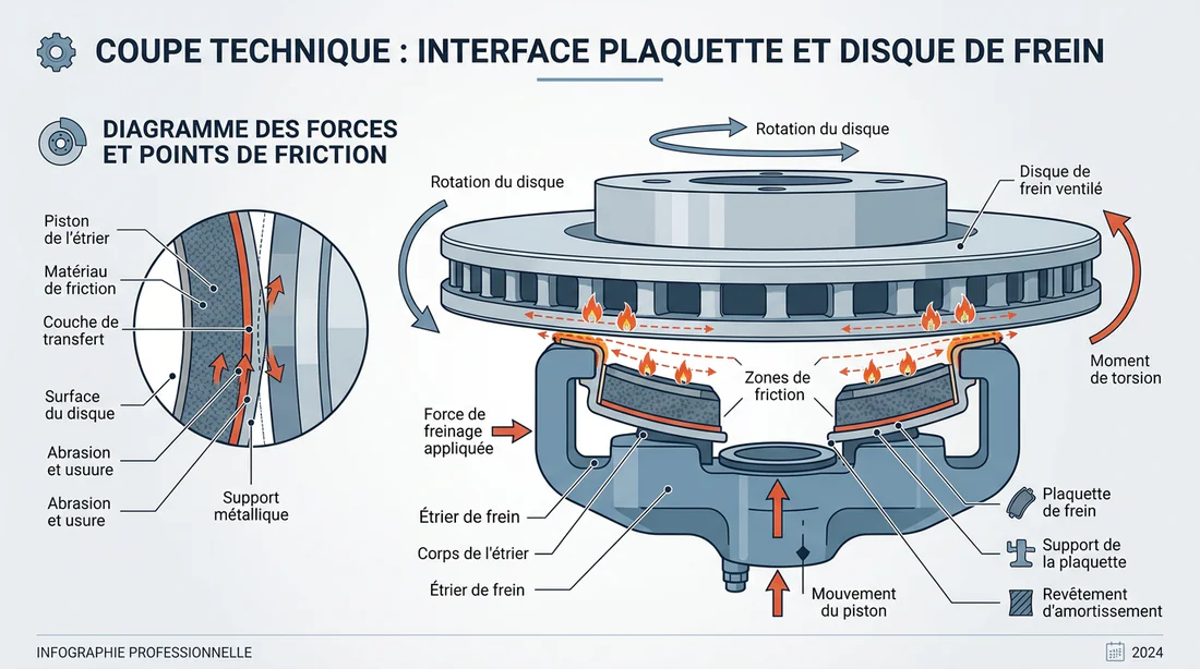 Schéma technique du fonctionnement d'un système de freinage à disque