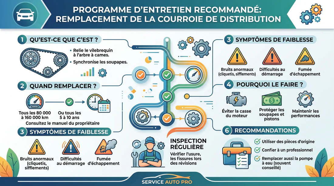 Infographie montrant la préconisation du changement de courroie selon le kilométrage et les années