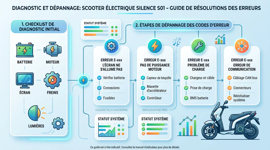 Infographie du guide de diagnostic de panne pour Silence S01