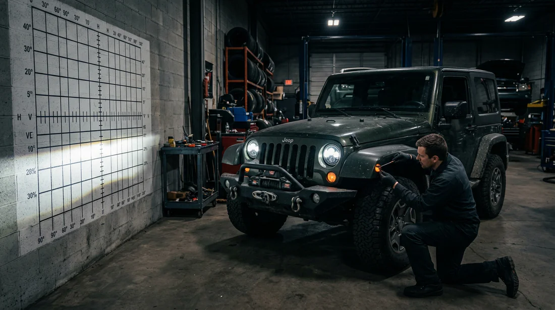 Réglage de la hauteur du faisceau lumineux de phare LED sur mur de garage