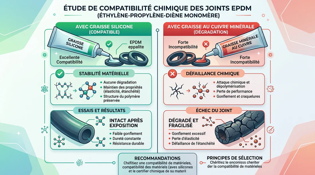Schéma explicatif de la compatibilité de la graisse silicone avec les joints de frein