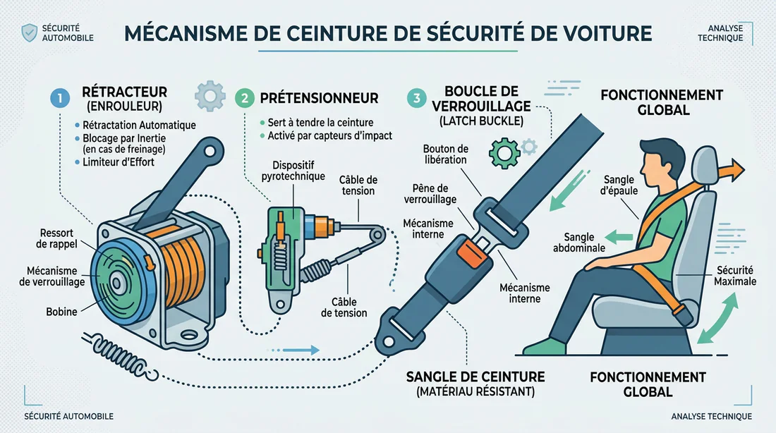 Schéma explicatif des éléments d'une ceinture de sécurité