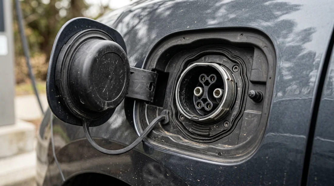 Gros plan sur le connecteur de recharge rapide CHAdeMO