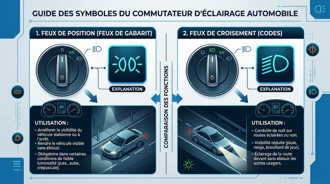 Schéma explicatif du symbole des feux de position sur la commande d'éclairage