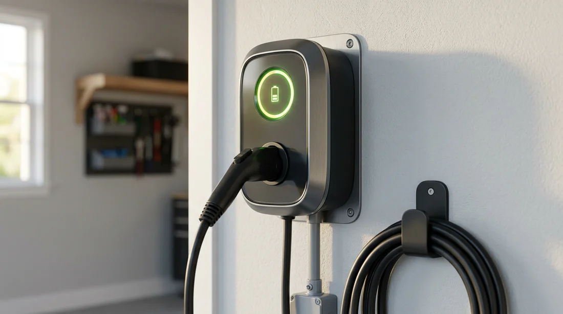 Borne de recharge Wallbox installée dans un garage moderne.