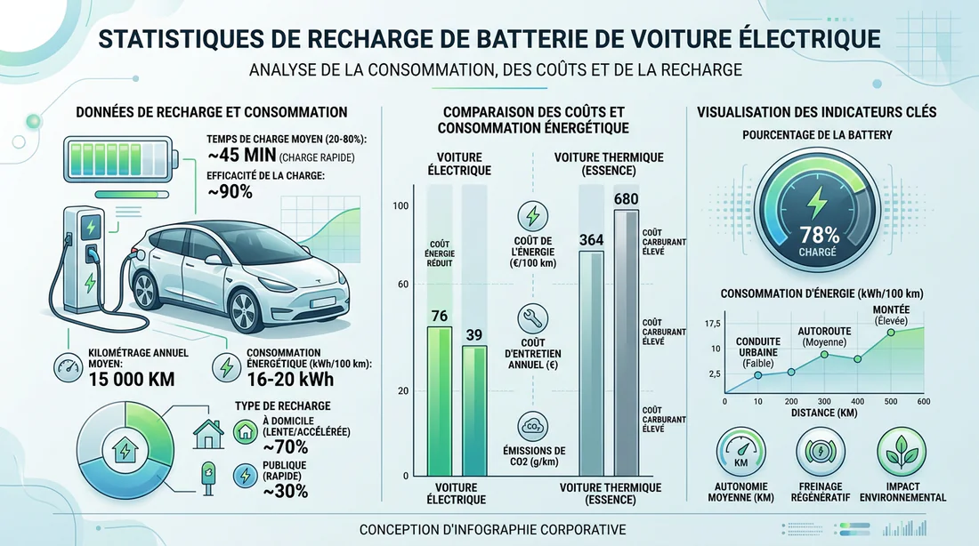 Infographie montrant la consommation et les coûts de recharge d'un véhicule électrique.