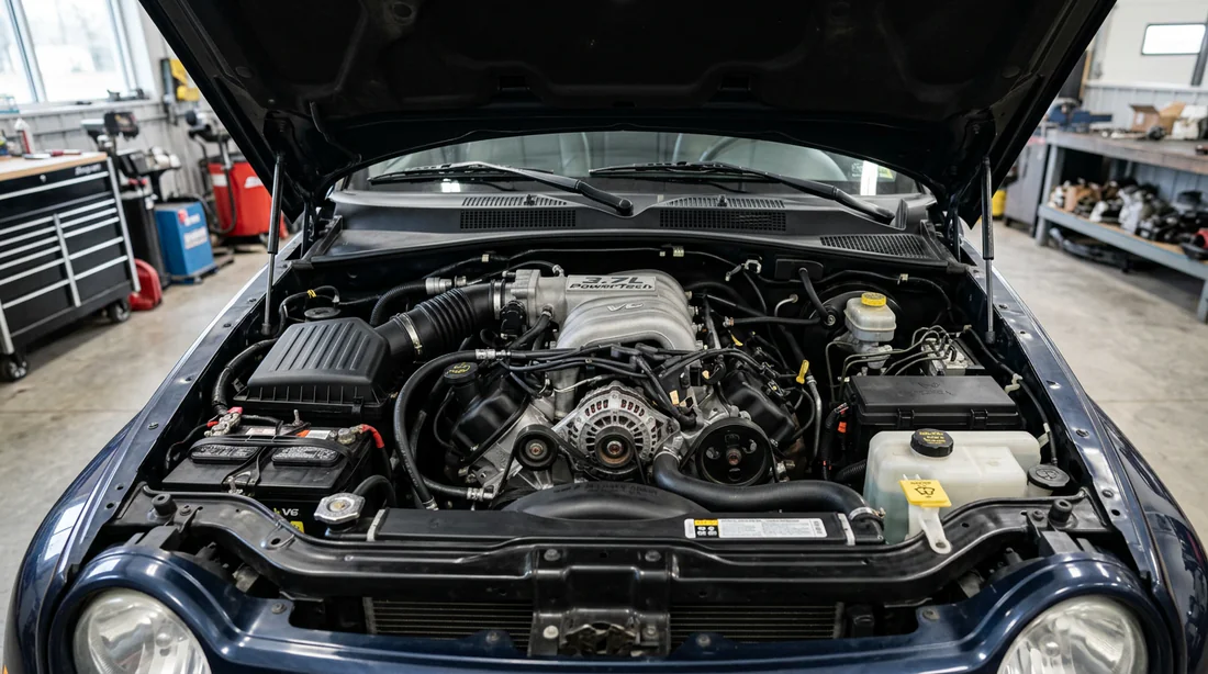 Vue du moteur V6 sous le capot d'un Jeep Cherokee KJ