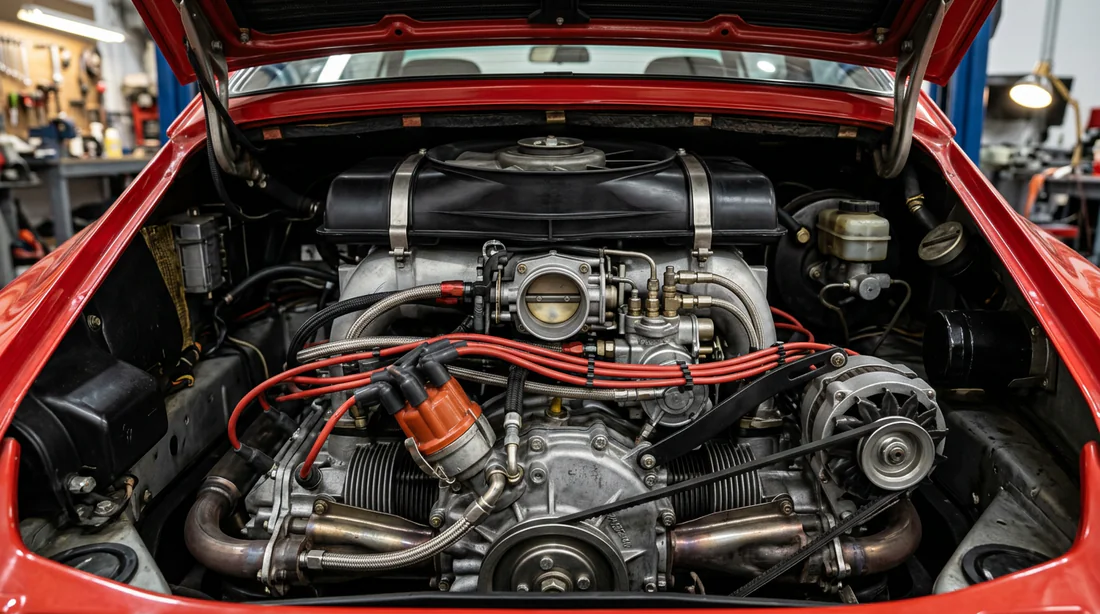 Moteur 6 cylindres à plat refroidi par air d'une Porsche 911 Type G