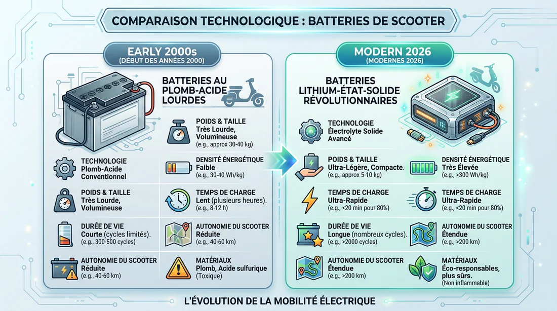 Schéma comparatif de l'évolution des batteries de trottinette électrique