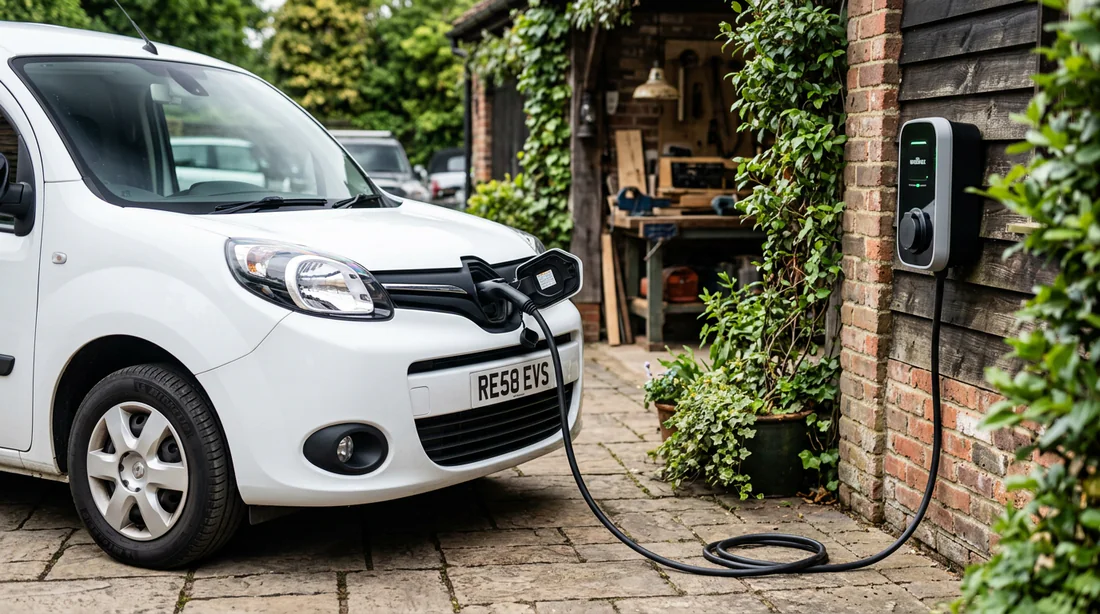 Câble de recharge branché sur la prise d'un Renault Kangoo ZE