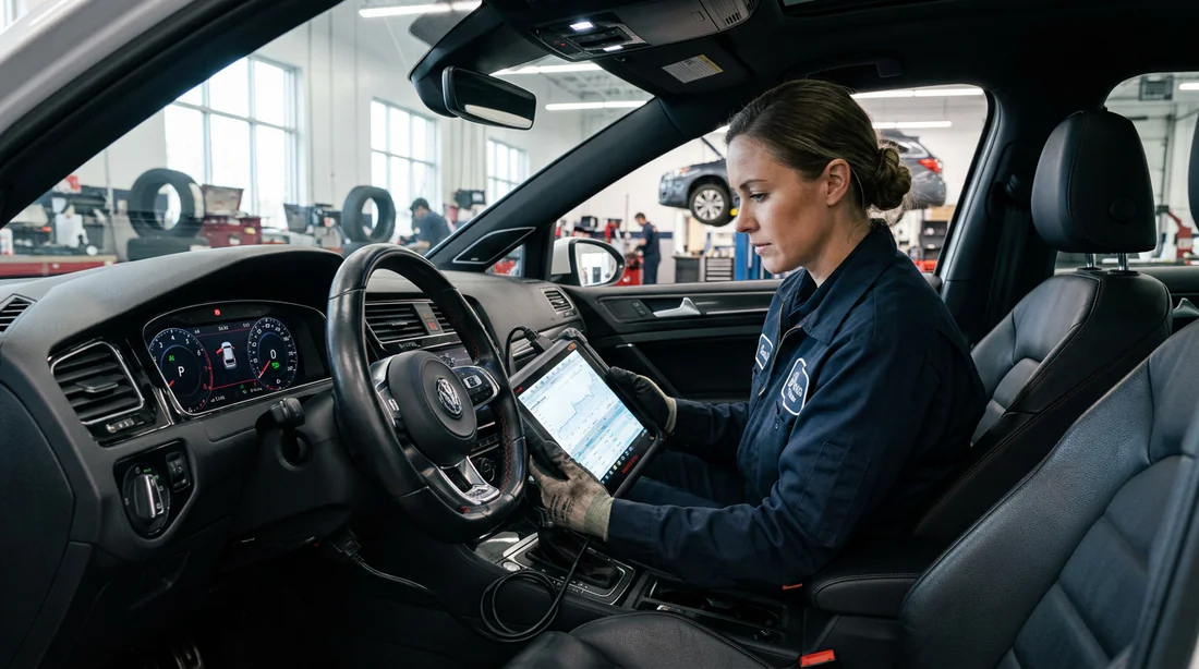 Mécanicien effectuant un diagnostic électronique du compteur kilométrique